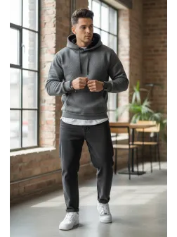 Hanorac barbati slim fit, gri inchis 13411 D12-3